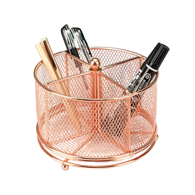 Practical Pen Holder Rotating Desk Organizer 4 Compartments Mesh Stationary Organizer Rotating Pen Organizer Office Home