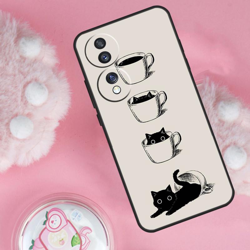 Cute Animal Cat Coffee Case For Honor Magic 7 5 6 Lite Pro Honor 200 Pro 50 70 90 X9b X9a X8b X8a X8 X9 X9c Cover