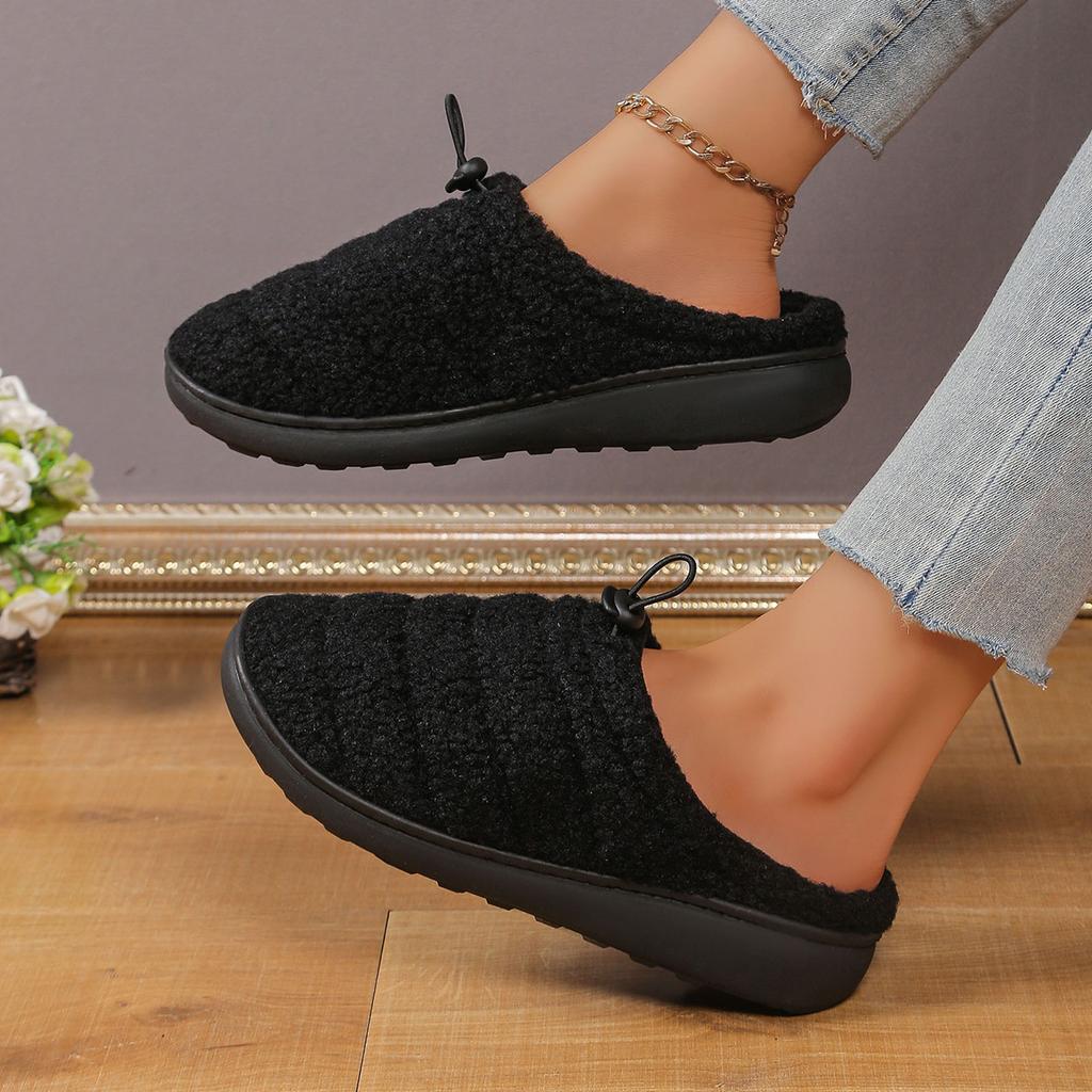 Explosive teddy rope buckle adjustable half-mop autumn and winter cotton shoes indoor cotton mop soft and comfortable warm slippers women