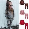 Kleinkind Kind Baby Mädchen Langarm Solide Pleuche Pullover Tops + Hosen Set
