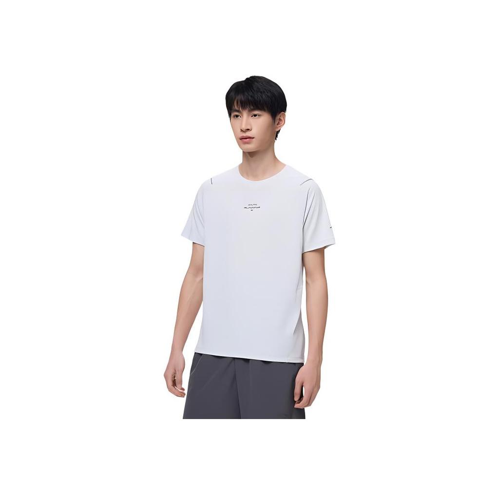 Anta Running Series Letter Round Neck Pullover Sports Short Sleeve Raglan T-Shirt Men Tops Salt-Crystal-Gray 152425110-1