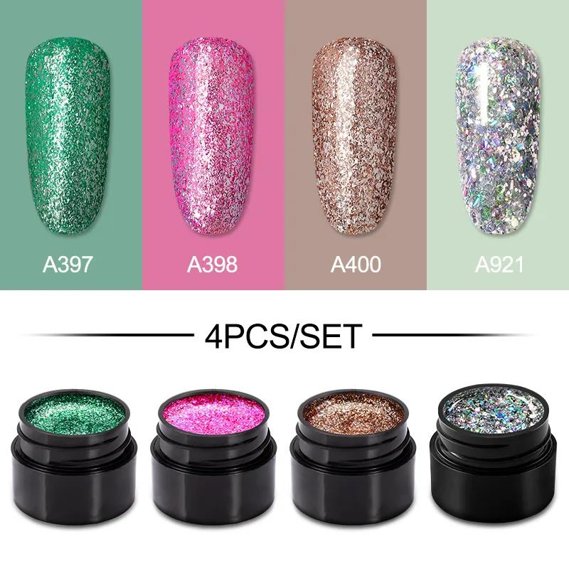 

ROSALIND, 4 шт., набор гель-лаков для ногтей, блестящий гель-лак для ногтей, набор гелей для замачивания УФ-лаков для ногтей