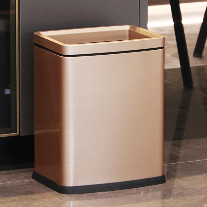 Stainless Steel Trash Can Large Capacity Kitchen Trash Bins Creative Square Toilet Garbage Bin Household Cleaning Accessories