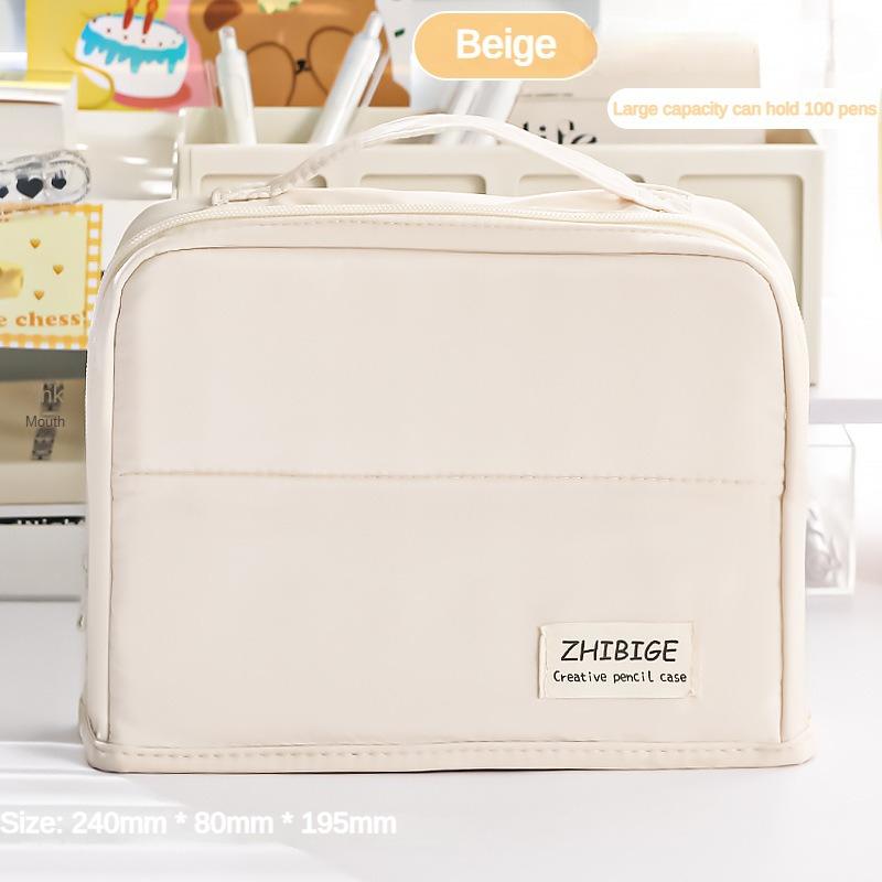 

Однотонная сумка для хранения большой емкости, минималистичная многофункциональная многослойная, эстетичная сумка для канцелярских принадлежностей для студентов, 1 шт. бежевый