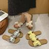 Summer new women's shoes flat-soled wear cool slippers bow fashion one-word drag soft-soled beach shoes