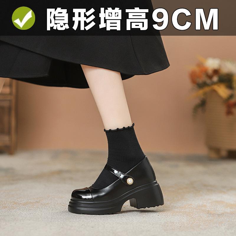 

Кожаные туфли Мэри Джейн на толстой подошве с внутренней высотой 9 см, новые универсальные, белые, с круглым носком, 33 32 чёрный