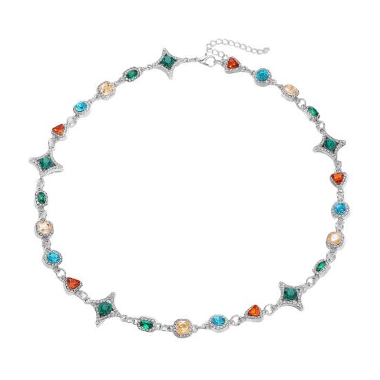 Colorful Faux Gem Necklace Women Retro Necklace Bracelet Sparkling Rhinestone Necklace for Jewelry Gift Parties Dating Weddings