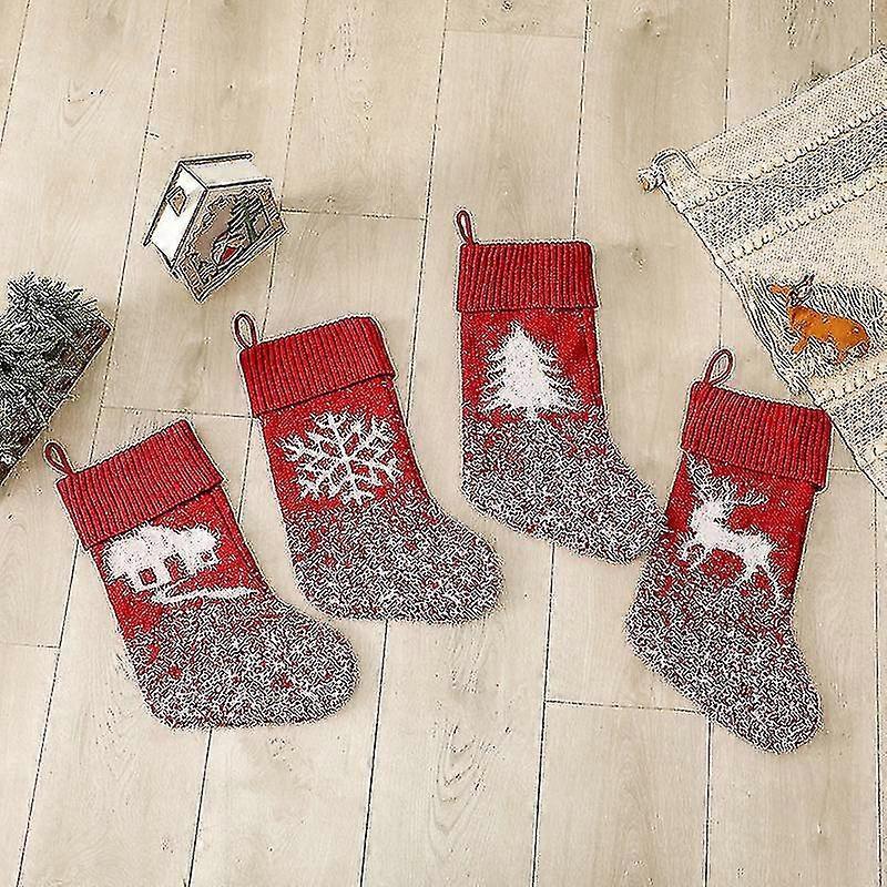 Christmas Decorations, Thick Knit Christmas Socks Gift Bag Santa Snowman Deer Socks 1pcs-red - RIpj