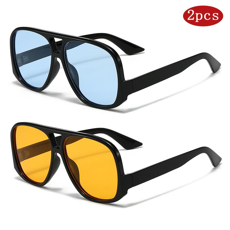 

2pcs New Oversized Square Double Bridges Sunglasses Fashion Gradient Shades Eyeglasses UV400 Brand Designer Unisex Sun Glasses