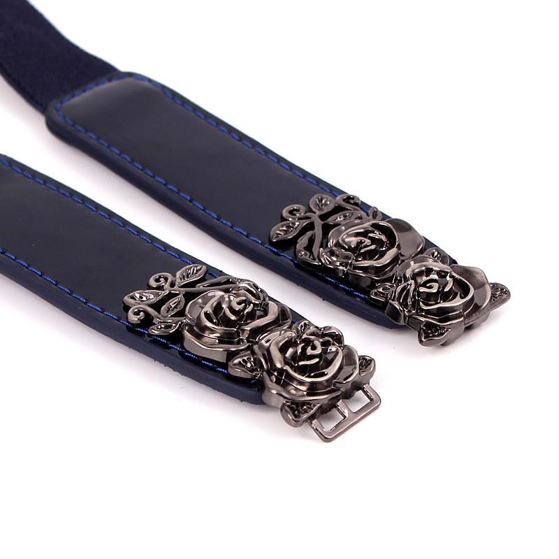 Rose Faux Leather Vintage Buckle Elastic Thin Belt