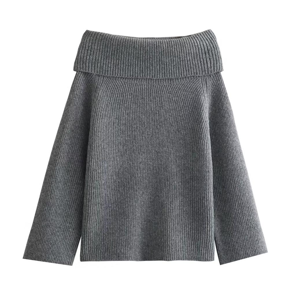 Women Fashion Solid Off Shoulder Sweater Long Sleeve Knitted Pullover Sweater Autumn and Winter Female Casual Knitwear Chic Top