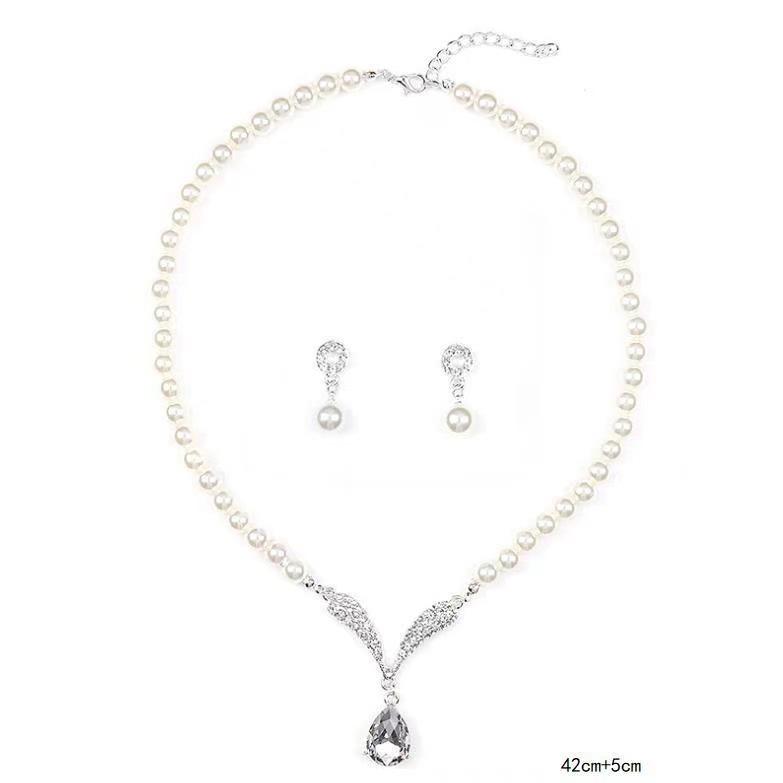 Korean Chic Pearl Necklace & Earrings Set - Women's Fashion Alloy Plated Accessories