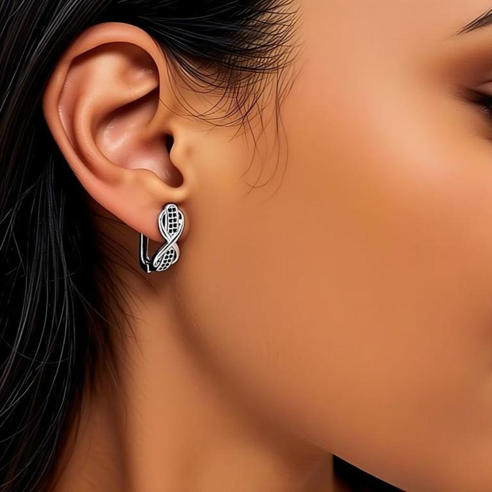 Black Awn Black Stone Infinity Lucky Bow Hoop Earrings