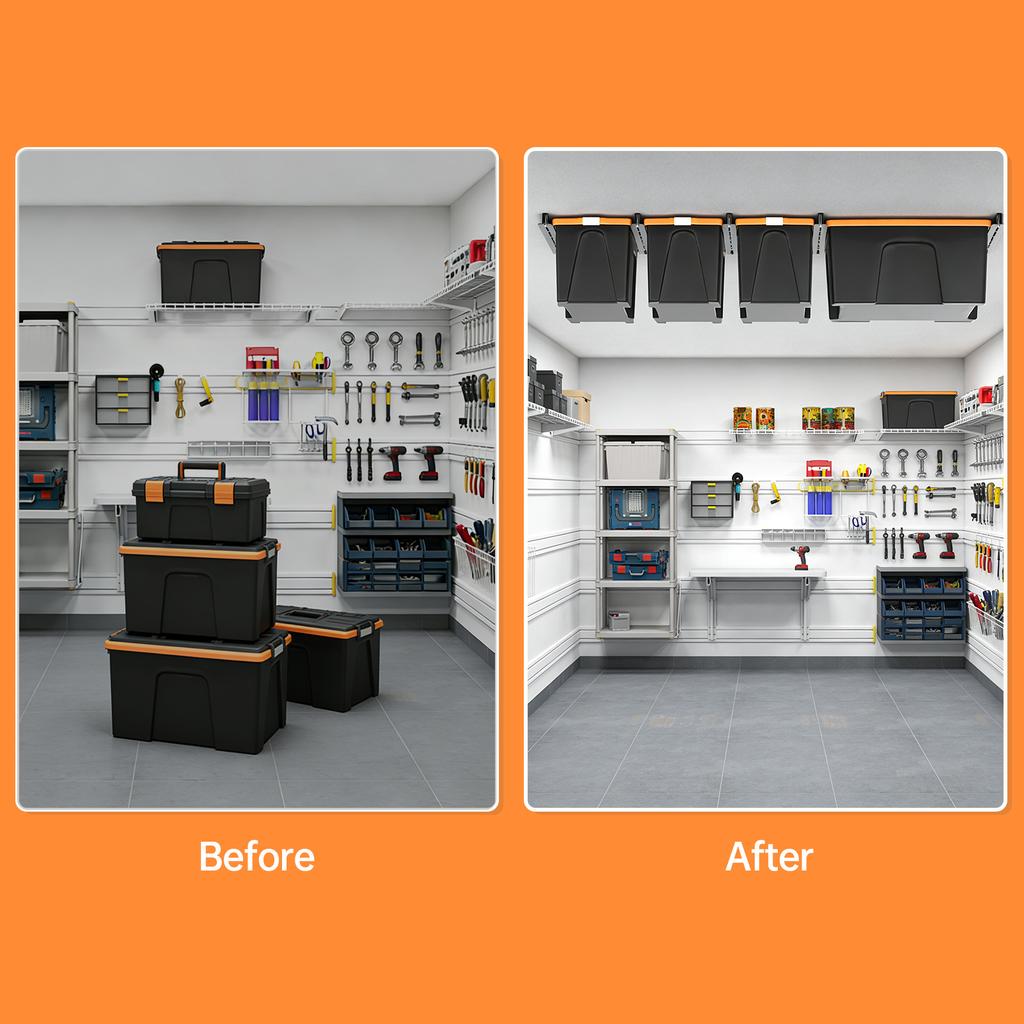 Overhead Garage Storage Rack Heavy Duty Steel Ceiling Mounted Bin Rack for Garage Organization