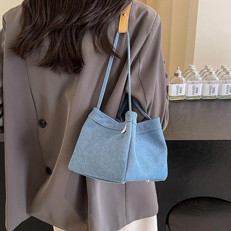 Borsa a secchiello in denim da donna, piccola borsa a tracolla
