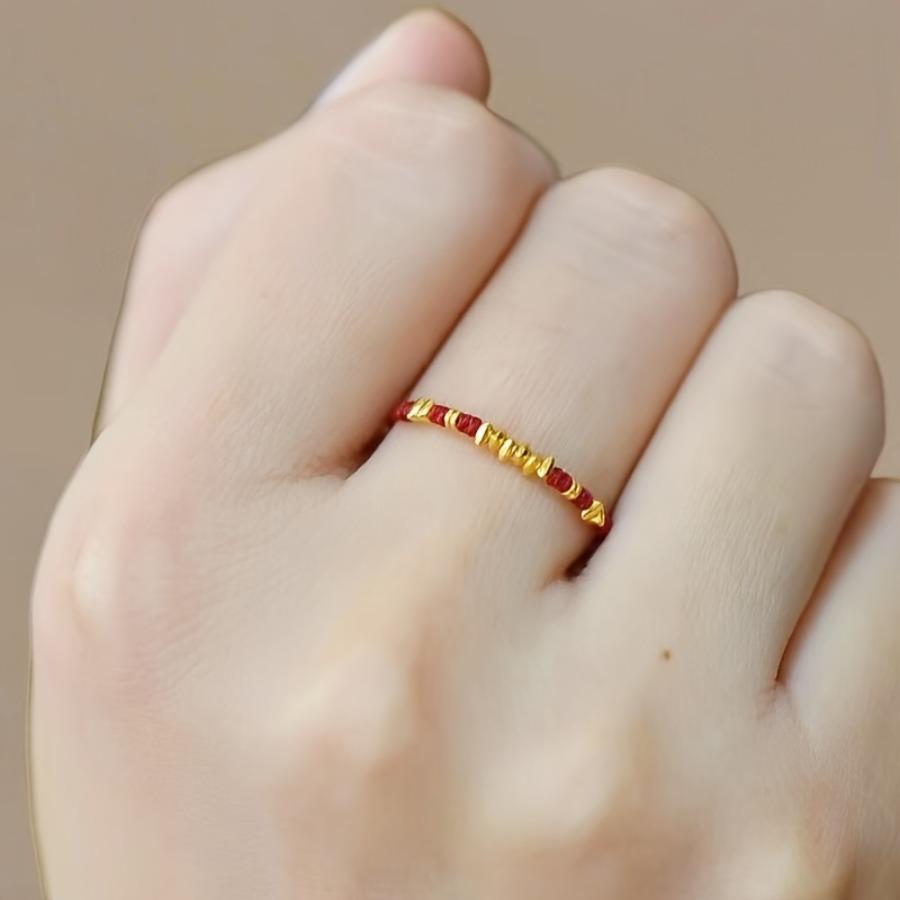 2pcs "Golden Every Year" Golden-Crushed Braided Red String Ring, Niche Design, Lucky Woven Ring for the Zodiac Year, Protective Ring for Christmas