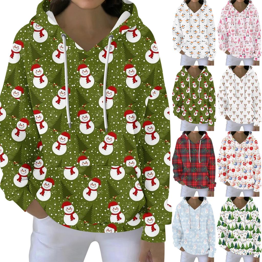 Christmas Hoodies For Women Funny Cute Printed Holiday Sweatshirt Winter Oversized Pullover Tops