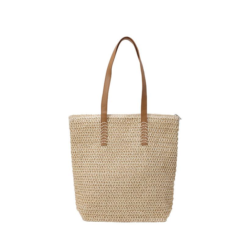 Summer large-capacity straw woven bag women's 2025 new foreign-style commuter shoulder bag seaside beach woven tote bag