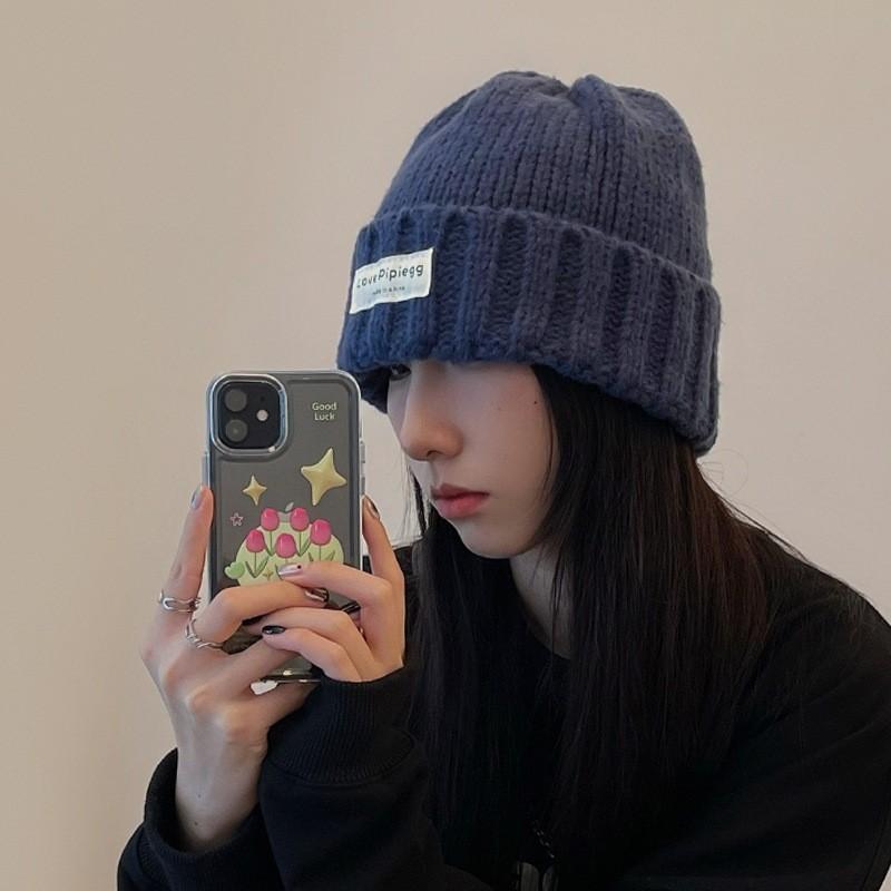 Fashionable Warm Knit Hat For Women Trendy Fluffy Beanie With Cute Bear Patch