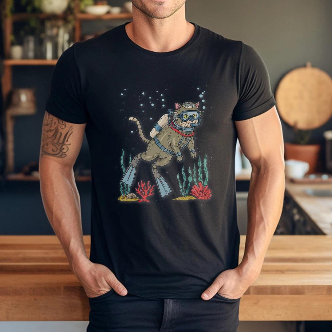 

Scuba Diver Cat Vintage Retro T-Shirt 2XL