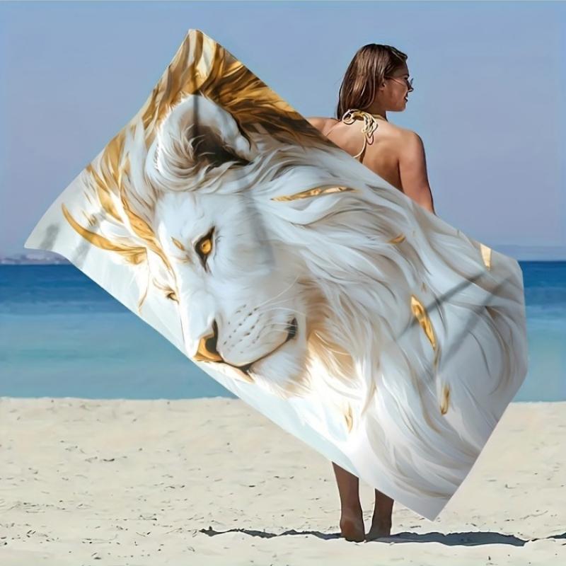 

1pc Lion Pattern Beach Towel, Suitable for Seaside Beaches, Swimming Pools, Bathrooms,And Yoga Fitness, a Versatile Beach Towel W40*H60(CM)