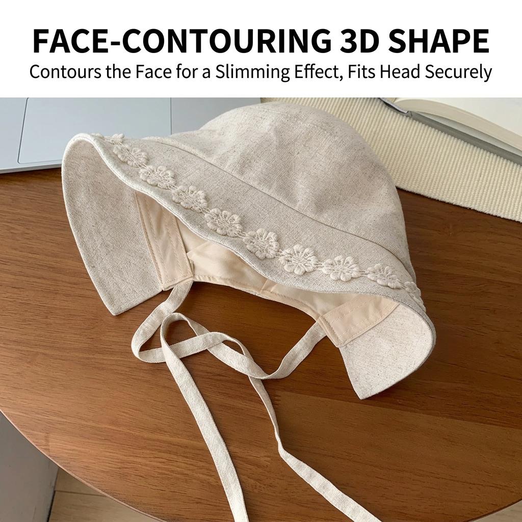 Cotton Linen Bucket Hat Breathable Face Flattering Hat Floral Embroidered Hat Thin Fabric For Daily Commuting Shopping Walking