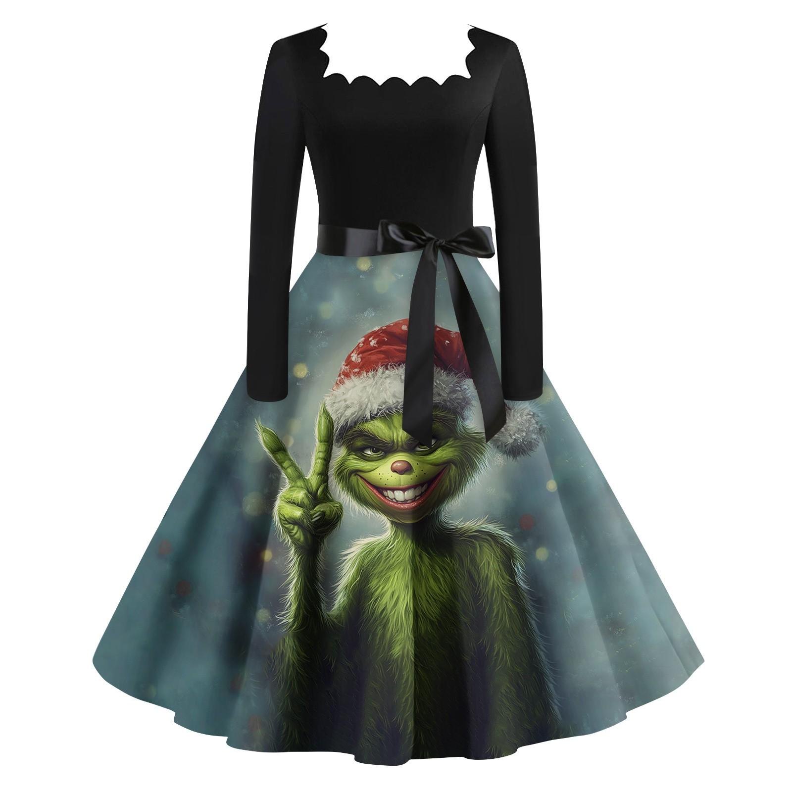 

Женское повседневное модное платье в стиле ретро с квадратным вырезом и длинными рукавами XXXXL