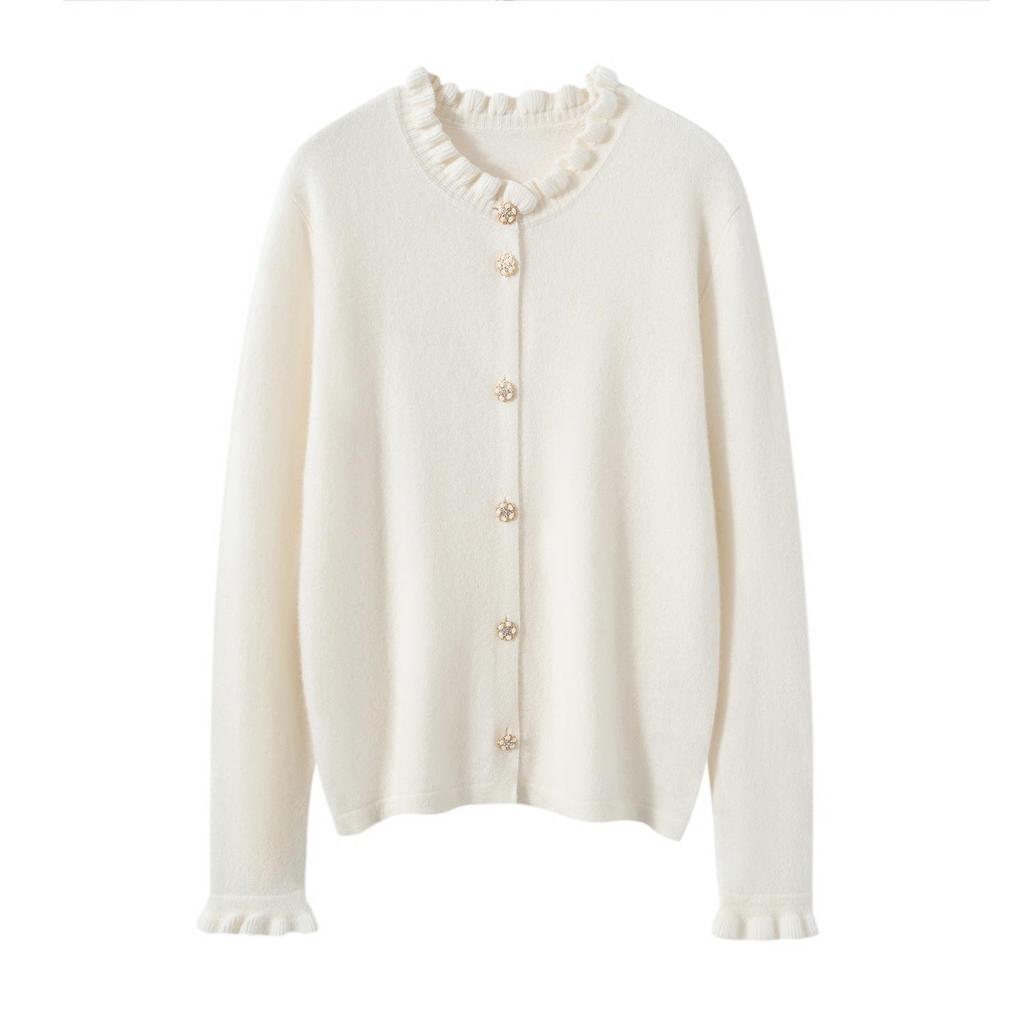 Women's 100% Cashmere Round Neck Cardigan Sweater - Autumn/Winter Style, Solid Color, Versatile & Gentle Knit