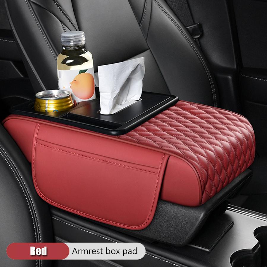 Hochwertiges Armlehnenpolster für die Mittelkonsole im Auto, mit Taschentuchbox und 2 Getränkehaltern, PU-Leder-Armlehnenbox-Pad, tragbares Armlehnenkissen für das Auto