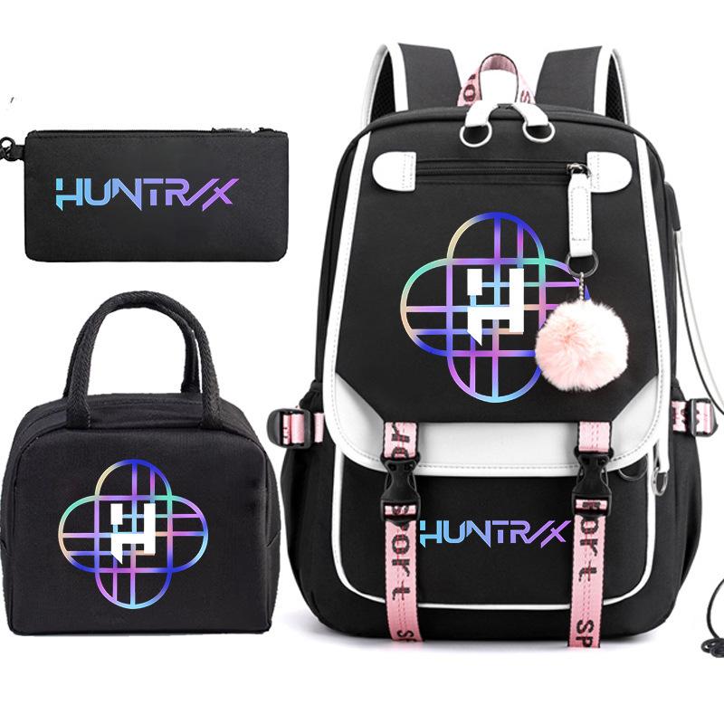 Kpop Anime Cartoon Printing Student School Bag Children'S Lunch Bag Casual Pencil Bag Three-Piece Set