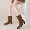 Krazing Pot Cow Suede Nubuck Autumn Winter Shoes Thick High Heels Big Size 43 Modern Boots Square Toe Keep Warm Slip on Mid-calf Boots