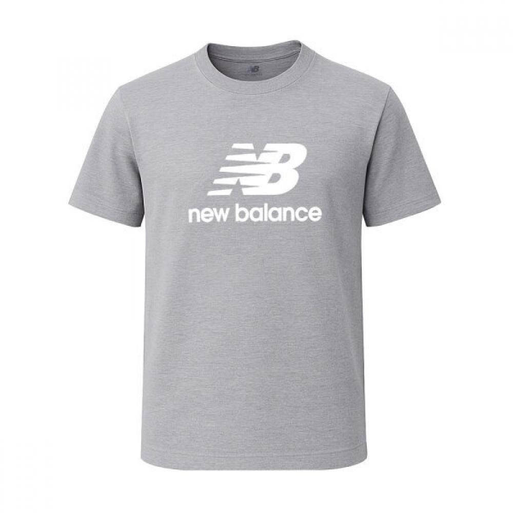 New Balance Men S ShorT Sleeve T ShirT Grey eSSenTial STacked Logo mT41502 Ag MT41502AG/XS (90 measurements)