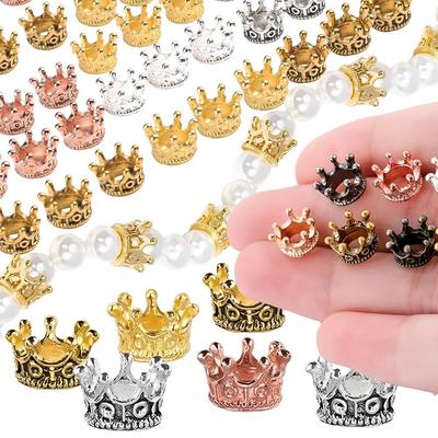 8pcs Mini Crown Spacer Beads, Multicolored Vintage DIY Jewelry Making Accessories, Doll House Miniature Crafts Decor YMY