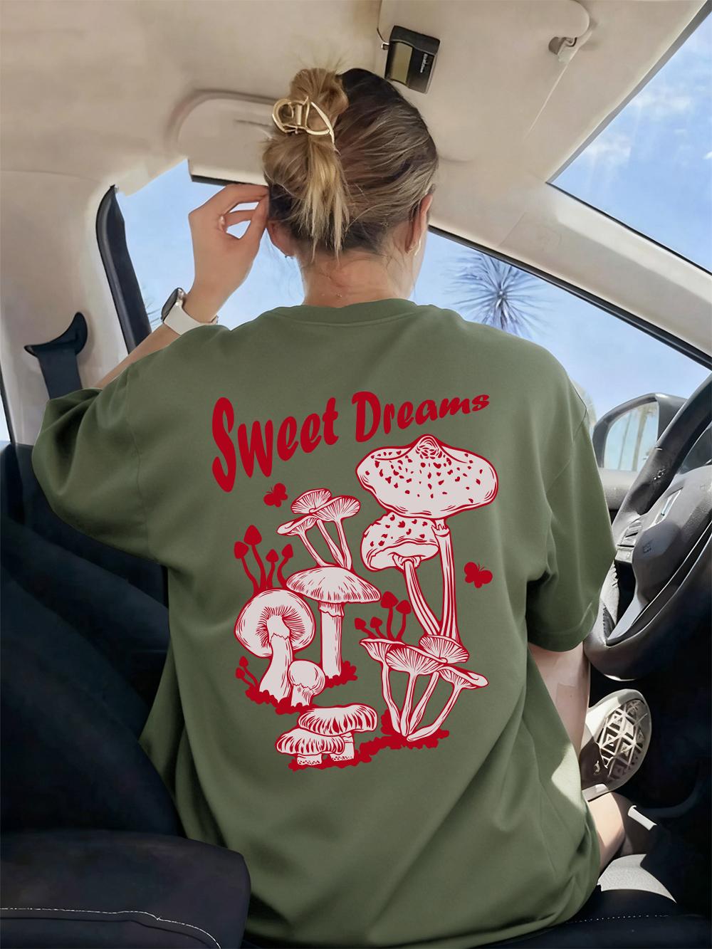 

Mushroom Wish You Have Sweet Dream Prints TShirt Women Casual Soft Short Sleeve Tops Loose ONeck T Shirts Summer Woman Clothes S
