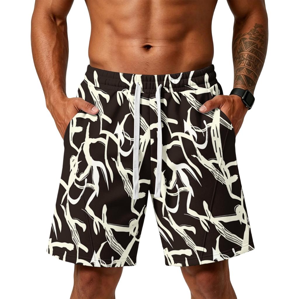 Men Floral Print Loose Fit Athletic Training Gym Beach Shorts with Pockets Elastic Waistband Drawstring Casual Sportswear