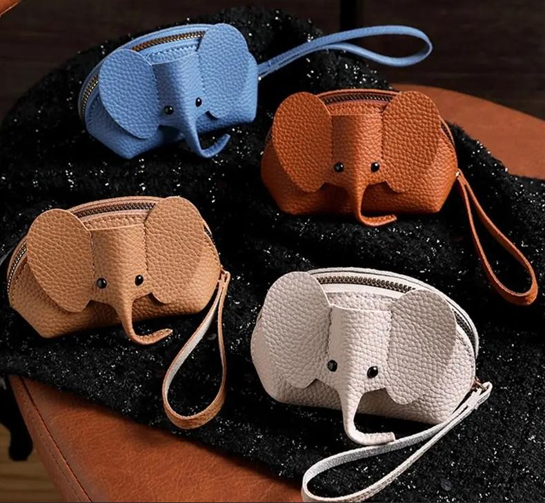 4Pcs Elephant PU Leather Coin Purse Women Small Wallet Purses Mini Simple Zipper Bags Pocket Wallets Coin Key Storage Bag