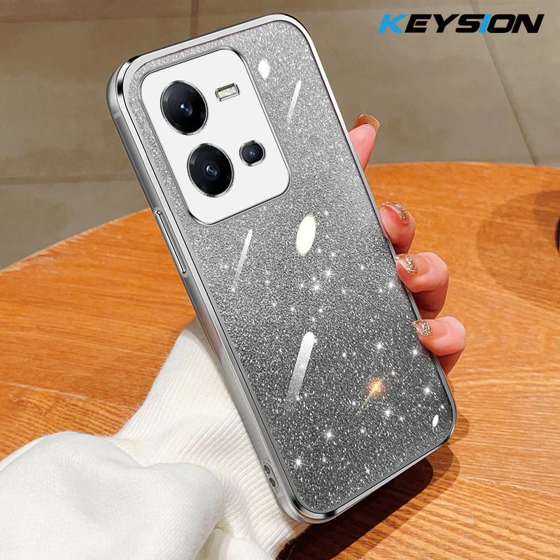 KEYSION Luksusowe etui na telefon z brokatem i powłoką galwaniczną dla VIVO V25 5G V25e Przezroczysty miękki TPU Odporny na wstrząsy tylny pokrowiec dla VIVO V25e V25 5G