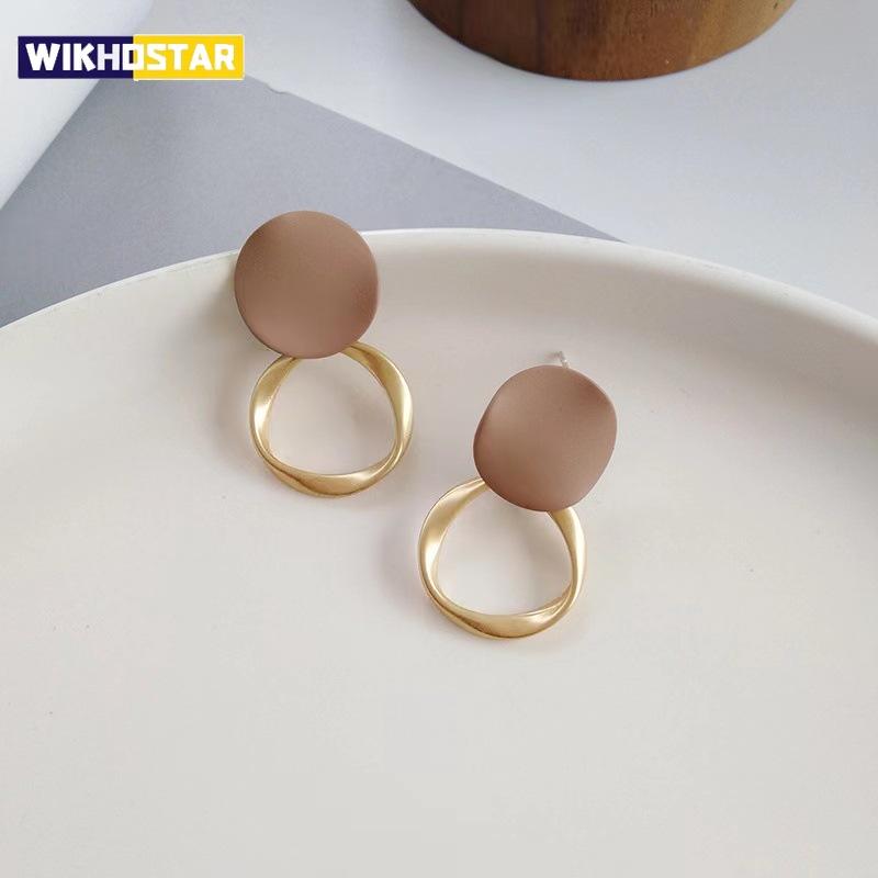 Brown Geometric Round Dangle Earings Vintage Matte Drop Earrings For Women Female Daily Life Ear Jewelry Girl Student Gifts