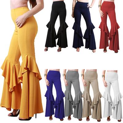 Frühling und Herbst Damen Glockenhose Mode Hohe Taille Faltenhose Lässige Komfort Bühnenhose
