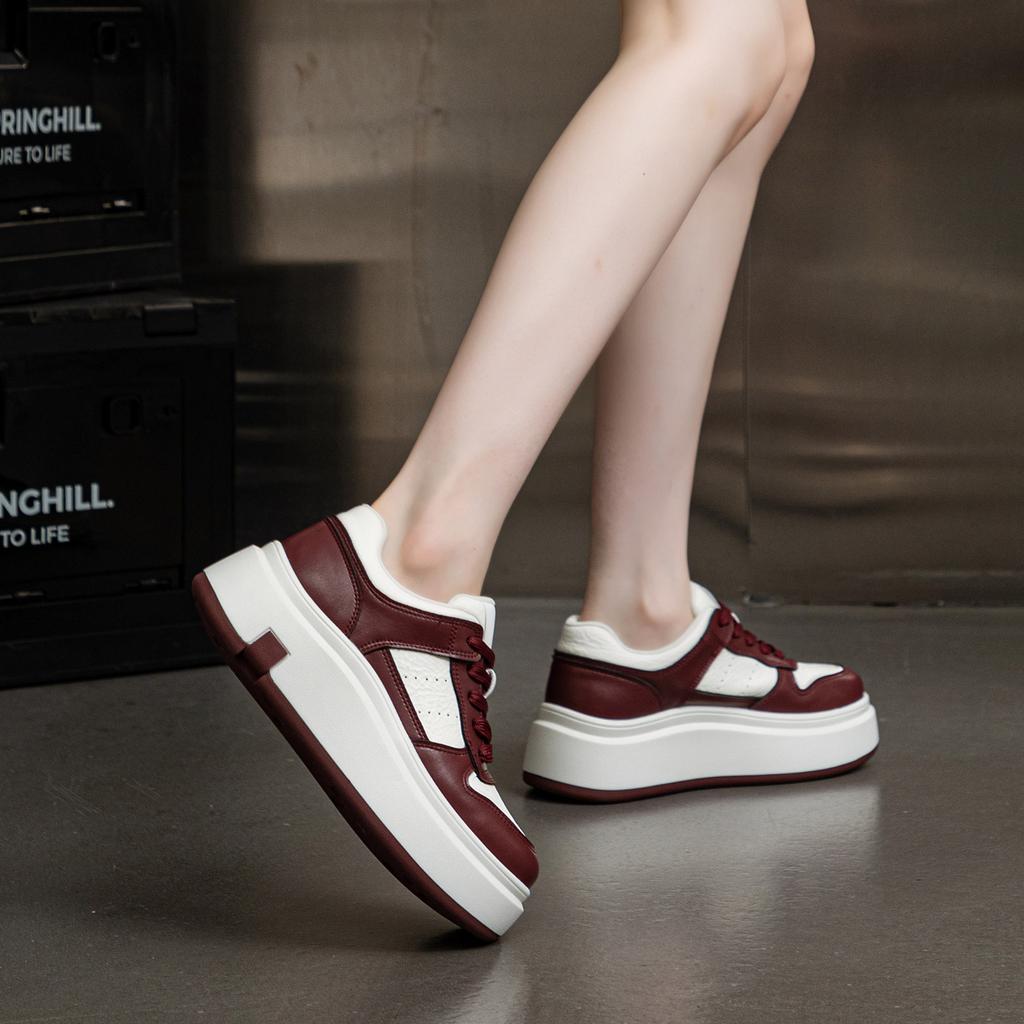 thick-soled cowhide little white shoes women's shoes 2025 new versatile sports and leisure shoes heightened lace-up lightweight lace-up board shoes