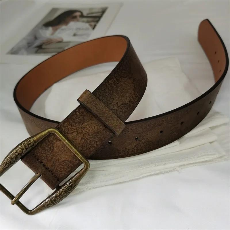 Retro Pattern Print Belts Women Pu Leather Designer Buckle Pin Waist Belt Vintage All-Match Waistband Accessories