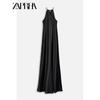 Zaprha 2025 Summer New Fashion Round Neck Fine Sling Silk Satin Texture Midi Dress 3186331