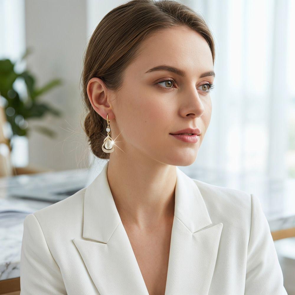 Crystal Water Drop Earrings Luxury Sparkly Zircon Earrings Cat Eye Stone Earrings Engagement