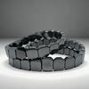 Bracciale Pietre Nere Elastiche Moda Gioielli Fatto a Mano Braccialetto con Perline Quadrate Maglie Modulari Bracciale Nero da Uomo Viaggio