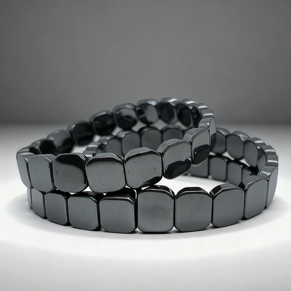 Fashion Elastic Black Gallstones Bracelet Jewelry Handmade Square Bead Wristband Modular Links Black Men Bangle Travel
