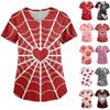 Ladies' Valentine's Day Printed Fashionable V-neck Pocket Short Sleeved  Uniform And Caregiver Top