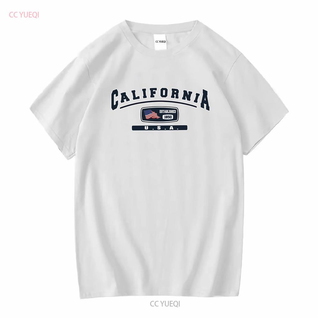 The Golden State California USA T shirt long or short sleeves vintage Washed Stylish Unisex Versatile Slightly fashion Casual