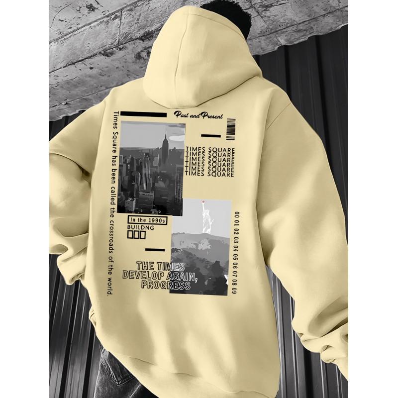 Oversized Hooded Sweatshirt With Vintage NYC Statue Of Liberty Print Unisex Streetwear Casual Winter Top