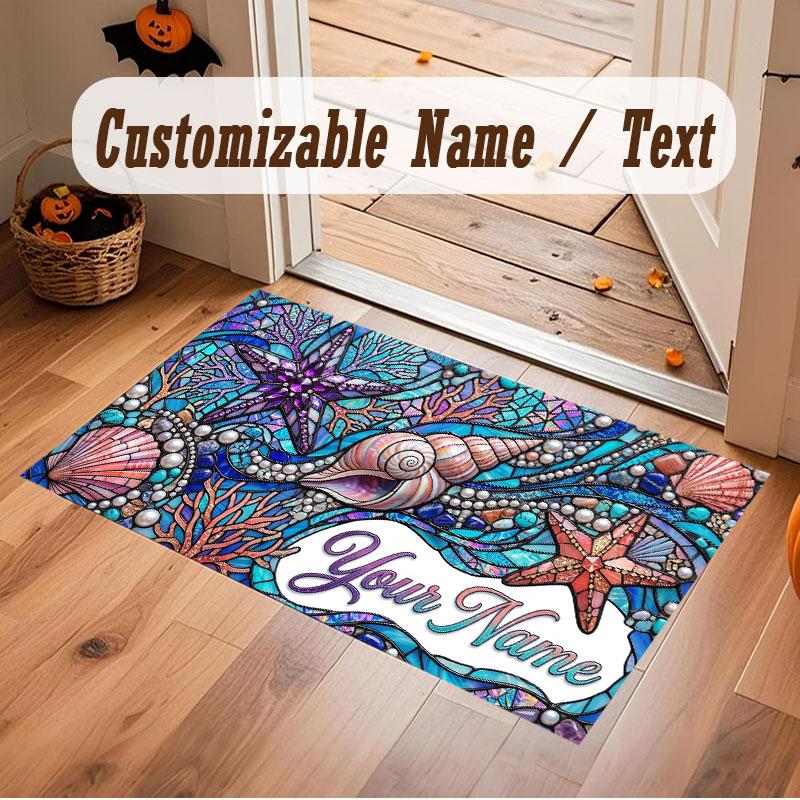 Octopus Sea Life Theme Crystal Velvet Floor Rug Personalized Custom Name Text Warm Carpet Home Decoration