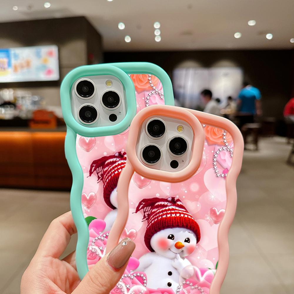 Macaron Big Wave Soft Phone Case für iPhone 11 12 13 14 15 Samsung A14 A24 A53 A54 A55 Xiaomi Redmi Note 13 12C Cover A3 Frohe Weihnachten Bär Hirsch Kunst